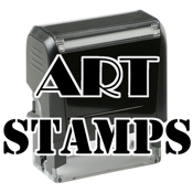 Custom self-inking address stamp with art text and accents.