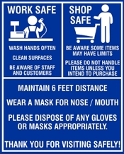 WORK SAFE SHOP SAFE 8 x 10 Sign for COVID display